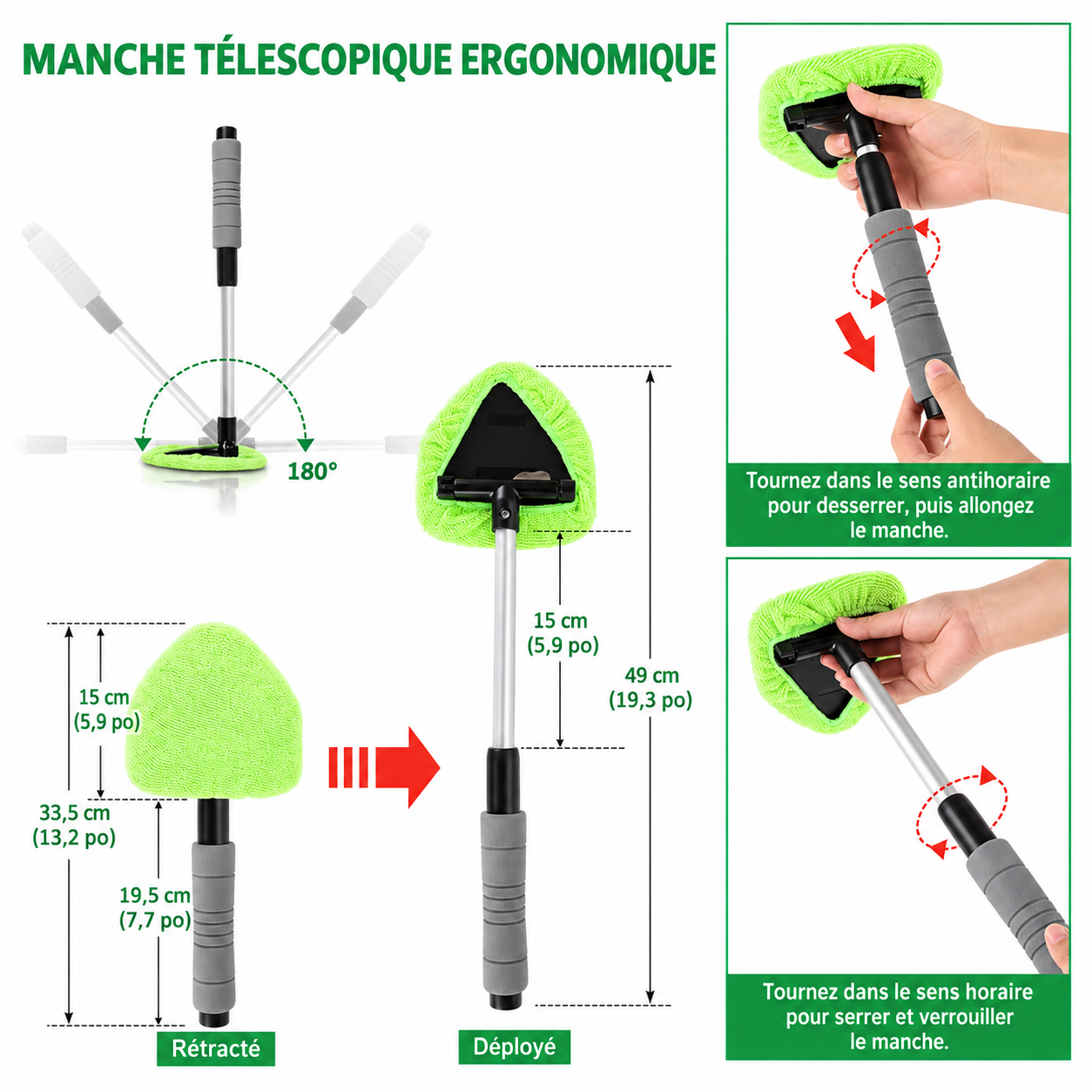 GLASSY ClearVue — Brosse télescopique nettoie pare-brise
